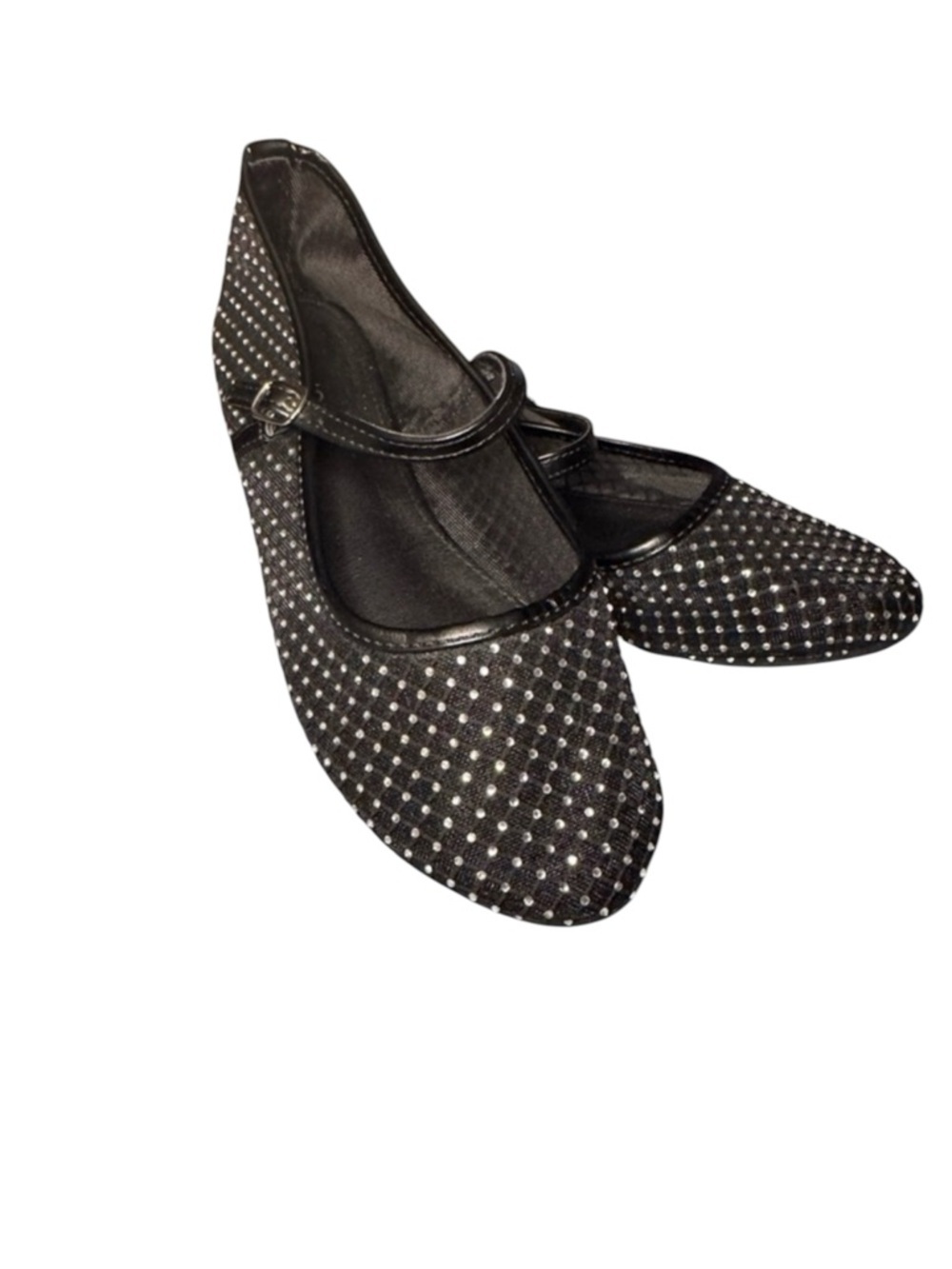 TOP Moda Black Mesh With Clear Rhinestones Ballet Flats.